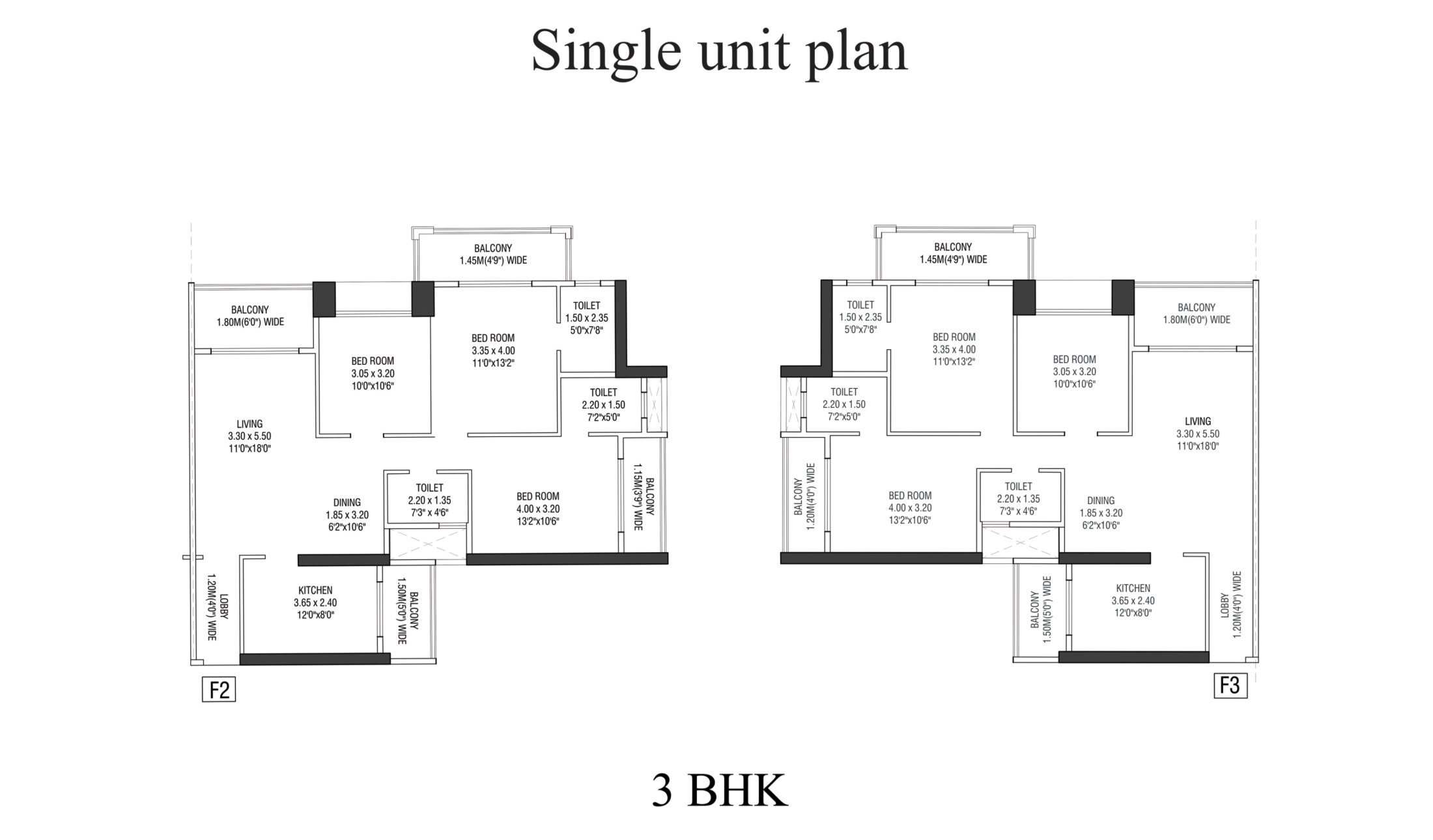 Single unit plan-3BHK